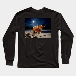 Scottish Highland Cattle Cow and Moon Long Sleeve T-Shirt